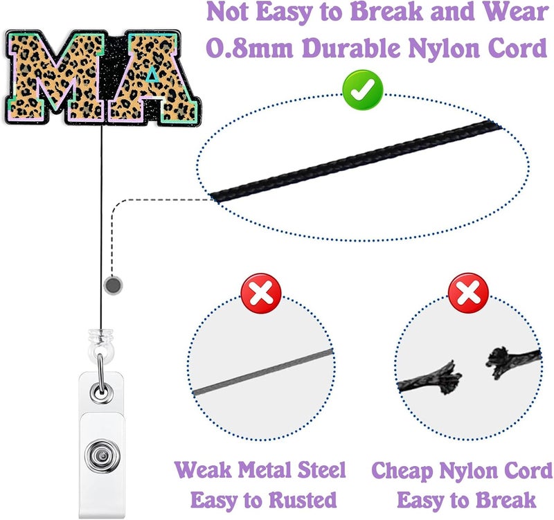 Bydevia Leopard MA CMA Badge Reel Retractable for Medical Assistant & Certified Medical Assistant, Funny MA Student Graduation Gifts, Cheetah Print ID Badge Holder with Alligator Clip & 24” Durable Nylon Cord - Image 4